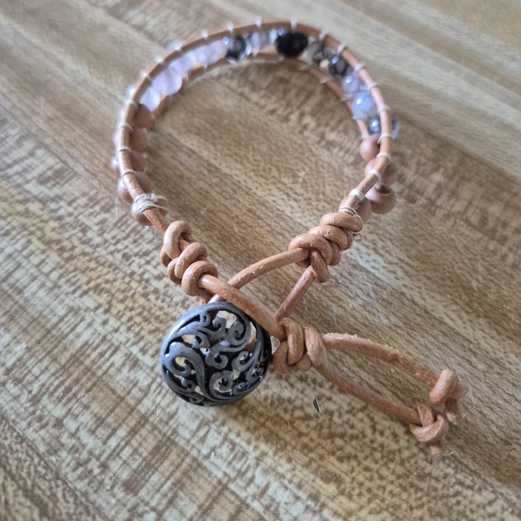 Handmade Leather Braclet With Black Dragon Vein Agate! - Picture 4 of 7